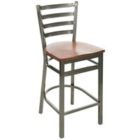 BFM Seating 2160HASH-CL Lima Clear Coated Steel Counter Height Bar Stool with Autumn Ash Wooden Seat