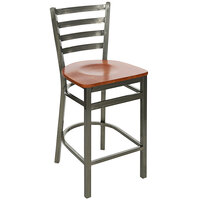 BFM Seating 2160HCHW-CL Lima Clear Coated Steel Counter Height Bar Stool with Cherry Wooden Seat