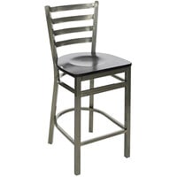 BFM Seating 2160HBLW-CL Lima Clear Coated Steel Counter Height Bar Stool with Black Wooden Seat