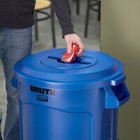 Rubbermaid 1788380 BRUTE 32 Gallon Blue Round Recycling Bin Lid with Mixed Recycle Slot