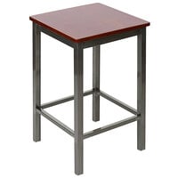 BFM Seating 2510HMHW-CL Trent Clear Coated Steel Counter Height Bar Stool with Mahogany Wooden Seat