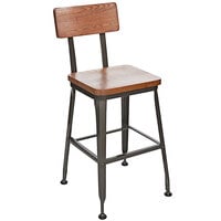 BFM Seating Lincoln Clear Coated Steel Counter Height Stool with Autumn Ash Wooden Back and Seat