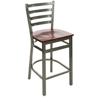 BFM Seating 2160HMHW-CL Lima Clear Coated Steel Counter Height Bar Stool with Mahogany Wooden Seat