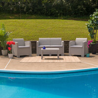 Flash Furniture DAD-SF-112T-CRC-GG 4-Piece Light Gray Faux Rattan Patio Set with 2 Chairs, Loveseat, and Table