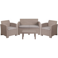 Flash Furniture DAD-SF-112T-CRC-GG 4-Piece Light Gray Faux Rattan Patio Set with 2 Chairs, Loveseat, and Table