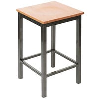 BFM Seating 2510HNTW-CL Trent Clear Coated Steel Counter Height Bar Stool with Natural Wooden Seat
