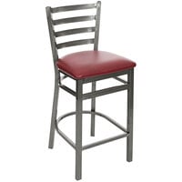 BFM Seating 2160HBUV-CL Lima Clear Coated Steel Counter Height Bar Stool with 2 inch Burgundy Vinyl Seat