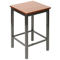 BFM Seating 2510HCHW-CL Trent Clear Coated Steel Counter Height Bar Stool with Cherry Wooden Seat