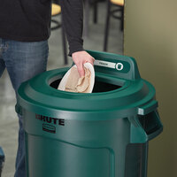Rubbermaid 2017964 BRUTE 32 Gallon Green Round Recycling Bin Lid with Open Top and Vertical Billboard