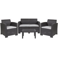 Flash Furniture DAD-SF-112T-DKGY-GG 4-Piece Dark Gray Faux Rattan Patio Set with 2 Chairs, Loveseat, and Table
