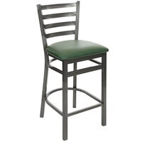 BFM Seating 2160HGNV-CL Lima Clear Coated Steel Counter Height Bar Stool with 2 inch Green Vinyl Seat