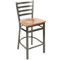BFM Seating 2160HNTW-CL Lima Clear Coated Steel Counter Height Bar Stool with Natural Wooden Seat