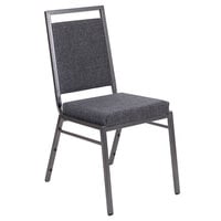 Flash Furniture FD-LUX-SIL-DKGY-GG Hercules Series Dark Grey Fabric Square Back Stackable Banquet Chair with Silvervein Frame