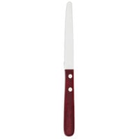 Walco 970528 Red Steer 4 1/8 inch Stainless Steel Serrated Round Tip Steak Knife with Red Polywood Handle - 24/Case