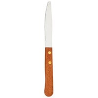Walco 760527 3 3/4 inch Stainless Steel Serrated Round Tip Steak Knife with Hardwood Handle   - 24/Case