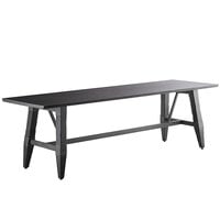 Lancaster Table & Seating Industrial 30" x 96" Solid Wood Live Edge Standard Height Trestle Base Table with Antique Slate Gray Finish