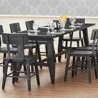 Lancaster Table & Seating 30 inch x 96 inch Solid Wood Live Edge Dining Height Trestle Table with Legs and Antique Slate Gray Finish