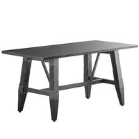 Lancaster Table & Seating 30 inch x 60 inch Solid Wood Live Edge Dining Height Trestle Table with Legs and Antique Slate Gray Finish