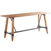 Lancaster Table & Seating Industrial 30" x 96" Solid Wood Live Edge Bar Height Trestle Base Table with Antique Natural Finish