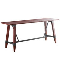 Lancaster Table & Seating 30" x 96" Solid Wood Live Edge Bar Height Trestle Table with Legs and Antique Mahogany Finish