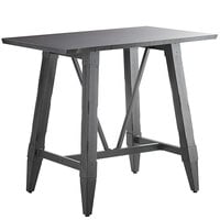 Lancaster Table & Seating Industrial 30" x 48" Solid Wood Live Edge Bar Height Trestle Base Table with Antique Slate Gray Finish