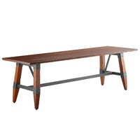 Lancaster Table & Seating Industrial 30" x 96" Solid Wood Live Edge Standard Height Trestle Base Table with Antique Walnut Finish