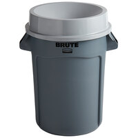 Rubbermaid BRUTE 32 Gallon Gray Round Trash Can and Funnel Top Lid