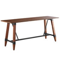 Lancaster Table & Seating Industrial 30" x 96" Solid Wood Live Edge Bar Height Trestle Base Table with Antique Walnut Finish