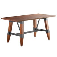 Lancaster Table & Seating Industrial 30" x 60" Solid Wood Live Edge Trestle Base Table with Antique Walnut Finish
