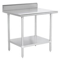 Advance Tabco KSS-303 30 inch x 36 inch 14 Gauge Work Table with Stainless Steel Undershelf and 5 inch Backsplash