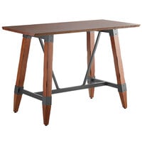 Lancaster Table & Seating 30 inch x 60 inch Solid Wood Live Edge Bar Height Trestle Table with Legs and Antique Walnut Finish