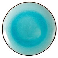 CAC 666-21-BLU Japanese Style 12" Stoneware Coupe Plate - Black Non-Glare Glaze / Lake Water Blue - 12/Case