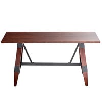 Lancaster Table & Seating 30 inch x 60 inch Solid Wood Live Edge Dining Height Trestle Table with Legs and Antique Mahogany Finish