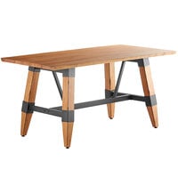 Lancaster Table & Seating 30 inch x 60 inch Solid Wood Live Edge Dining Height Trestle Table with Legs and Antique Natural Wood