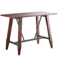 Lancaster Table & Seating 30" x 60" Solid Wood Live Edge Bar Height Trestle Table with Legs and Antique Mahogany Finish