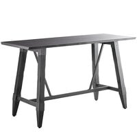 Lancaster Table & Seating 30 inch x 72 inch Solid Wood Live Edge Bar Height Trestle Table with Legs and Antique Slate Gray Finish