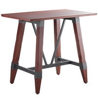 Lancaster Table & Seating 30" x 48" Solid Wood Live Edge Bar Height Trestle Table with Legs and Antique Mahogany Finish