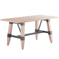 Lancaster Table & Seating Industrial 30" x 60" Solid Wood Live Edge Trestle Base Table with Antique White Wash Finish