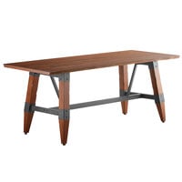 Lancaster Table & Seating Industrial 30 inch x 72 inch Solid Wood Live Edge Standard Height Trestle Base Table with Antique Walnut Finish