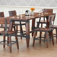 Lancaster Table & Seating Industrial 30 inch x 72 inch Solid Wood Live Edge Standard Height Trestle Base Table with Antique Walnut Finish