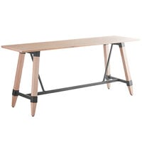 Lancaster Table & Seating Industrial 30" x 96" Solid Wood Live Edge Bar Height Trestle Base Table with Antique White Wash Finish