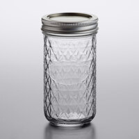 Ball 1440081400 12 oz. Quilted Crystal Regular Mouth Glass Canning Jar with Silver Metal Lid and Band - 12/Case