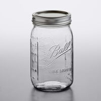 Ball 67000 32 oz. Quart Wide Mouth Glass Canning Jar with Silver Metal Lid and Band - 12/Case