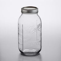 Ball 68100ZFP 64 oz. 2 Quart Wide Mouth Glass Canning Jar with Silver Metal Lid and Band   - 6/Case