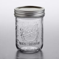 Choice 16 oz. Pint Wide Mouth Canning / Mason Jar with Silver Metal Lid and  Band - 12/Pack