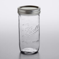 Ball 1440065500 24 oz. Wide Mouth Glass Canning Jar with Silver Metal Lid and Band - 9/Case