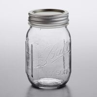 Ball 61000 16 oz. Pint Regular Mouth Glass Canning Jar with Silver Metal Lid and Band - 12/Case