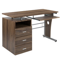 Flash Furniture NAN-WK-008-RU-GG 47 1/4 inch x 22 3/4 inch Rustic Walnut Three Drawer Desk with Pull-Out Tray