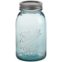 Ball 1440069055 32 oz. Quart Aqua Vintage Regular Mouth Glass Canning Jar with Silver Metal Lid and Band - 4/Pack