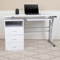 Flash Furniture NAN-WK-008-WH-GG 47 1/4 inch x 22 3/4 inch White Three Drawer Desk with Pull-Out Tray